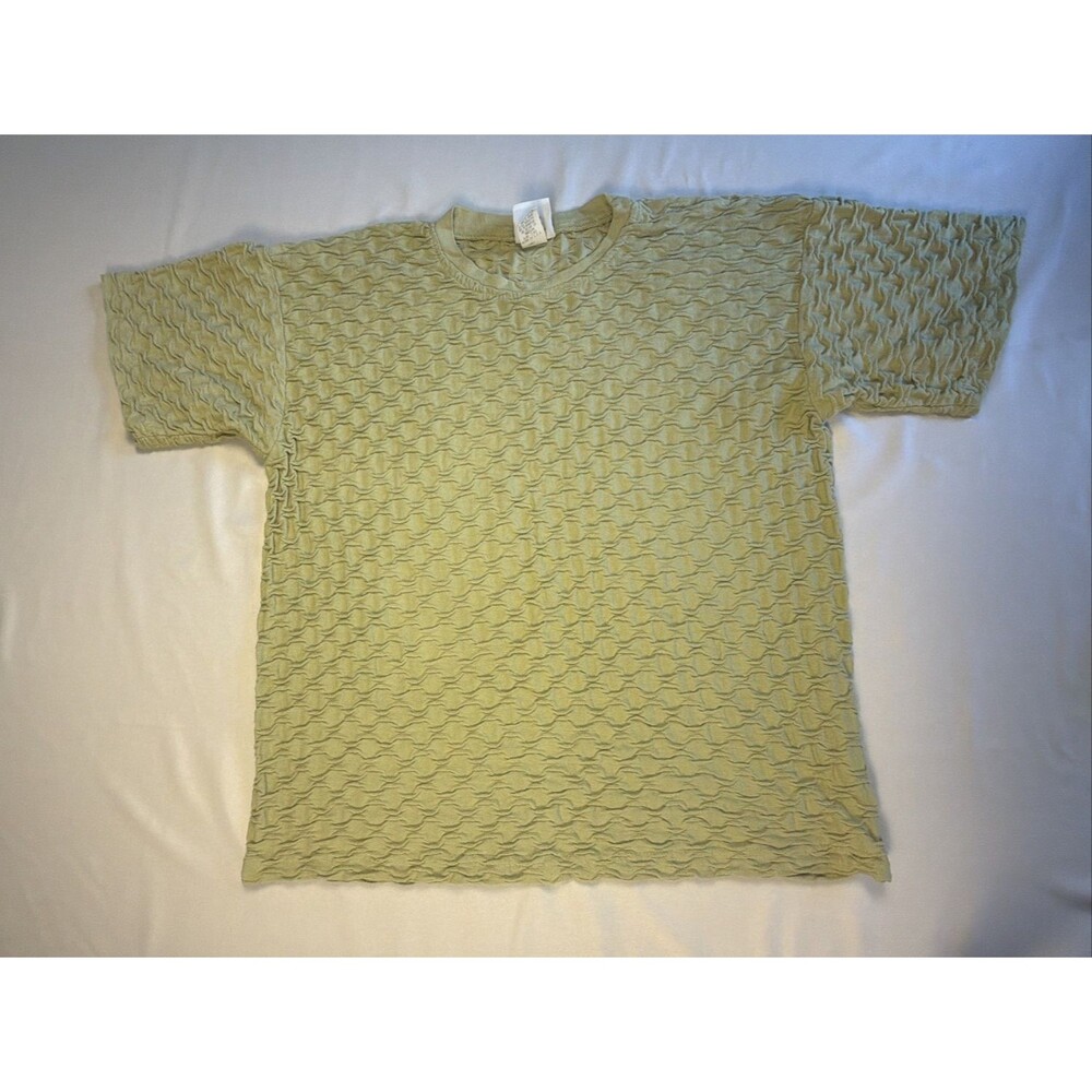VTG 90s Puckered Seersucker Shirt Chartreuse Lime Green Fairy Grunge Avant Garde
